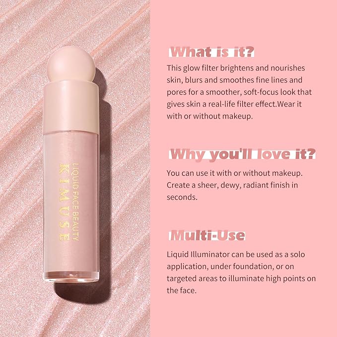 KIMUSE Natural Glow Liquid Filter, Weightless Liquid Highlighter & Cruelty-Free