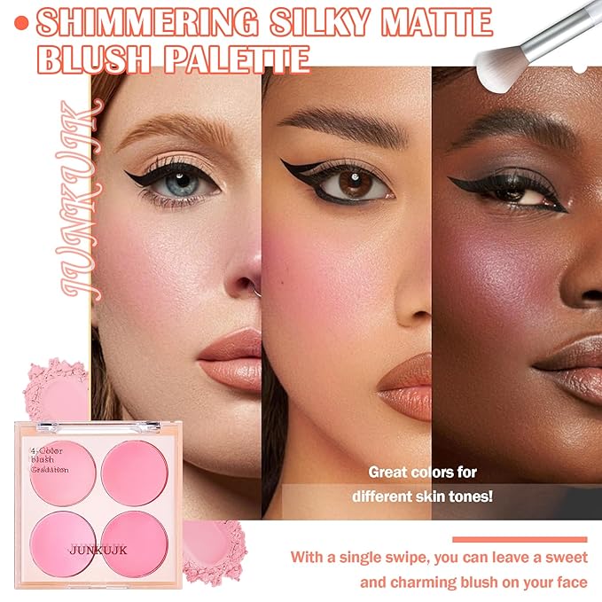 Blush Palette,Shimmer Silky Matte Blush Powder Palette,Professional Cute Brush 01