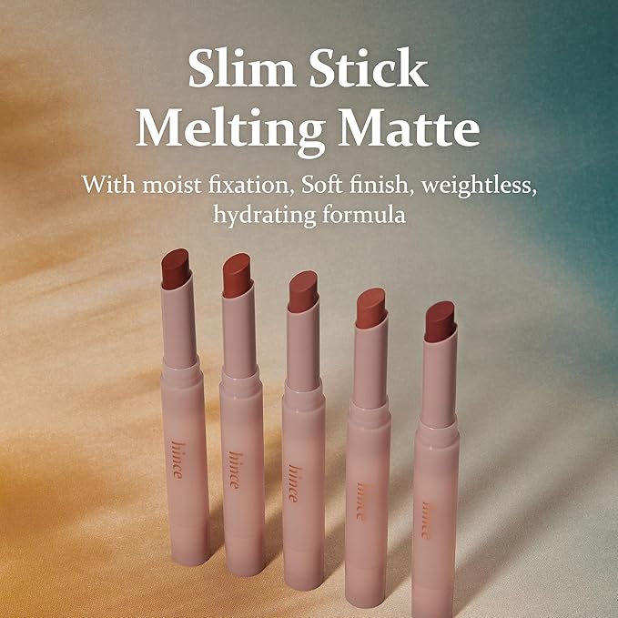 HINCE Slim Stick Melting Matte - Glides On Smooth, Sheer Color, Soft Finish, No Clump & Flake, Vivid Layered Color, Hydrating Comfort, Lightweight Cashmere Finish (UNREFINED)