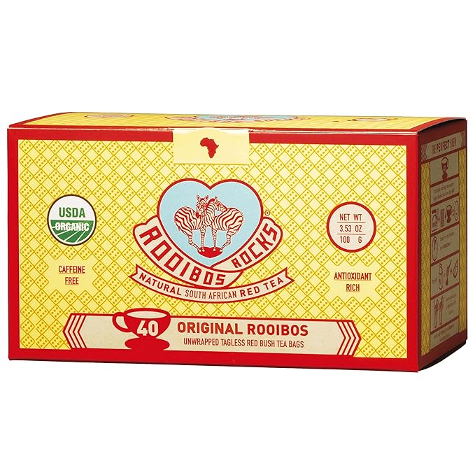 Premium Organic Rooibos Tea Bags 40 - Naturally Sweet Herbal Tea Safe for Children and Pregnant Women - Low Tannin, Caffeine Free Rooibos Tea Sustainably and Ethically Farmed in South Africa