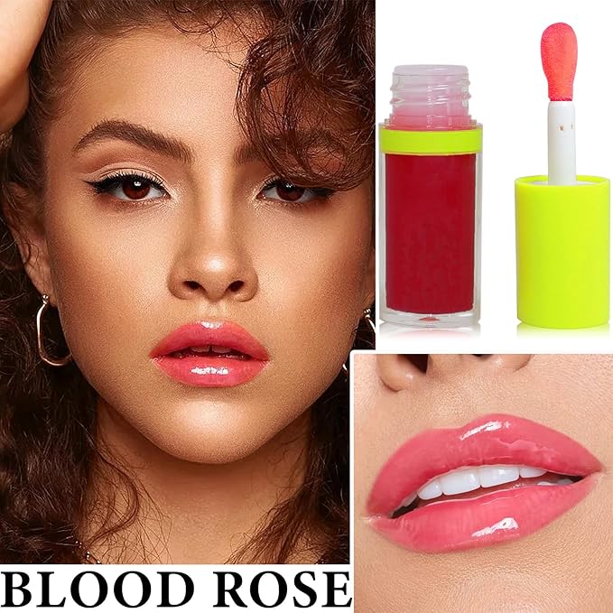 Lip Plumping Lip Gloss,Big Brush Head Lip Oil Hydrating Nourishing & Smooth Glossy Lip Glow Oil,Moisturizing Tinted Lip Gloss Lip Balm Shiny and Vegan Plumping Lip Tint Care(#04 Blood Rose)