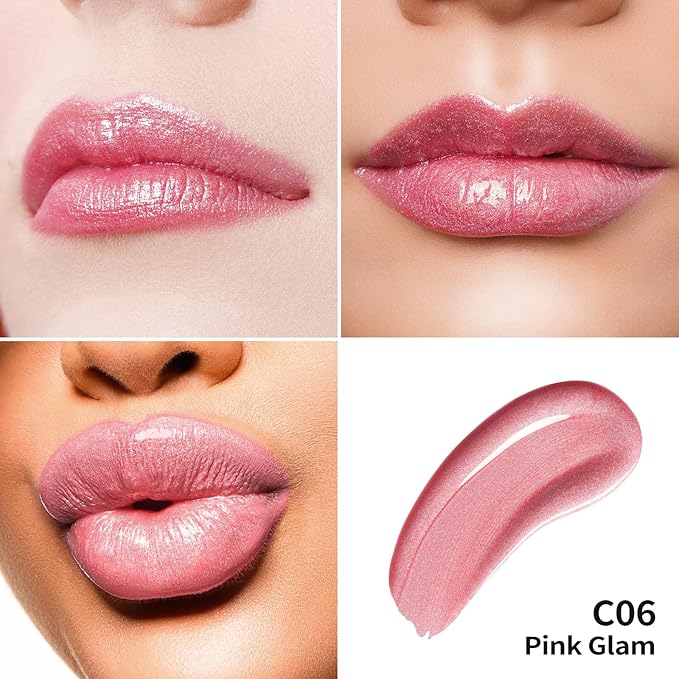 Oulac Pink Lip Gloss High-shine Moisturizing Lip Gloss Oil Colorful Shade Liquid Lipstick Non-stick Cup Glitter lipstick Lip Tint Reduce Fine Lines Lip Glaze For Dry Lip C06