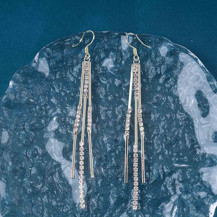 Vintage Crystal Tassel Earrings Rhinestone Bar