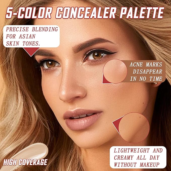 5 Colors Correcting Concealer Palette,Waterproof Long Lasting Cream