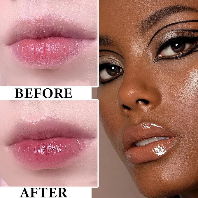 Lip Plumping Lip Gloss,Big Brush Head Lip Oil Hydrating Nourishing & Smooth Glossy Lip Glow Oil,Moisturizing Tinted Lip Gloss Lip Balm Shiny and Vegan Plumping Lip Tint Care(#01 Transparent Nude)