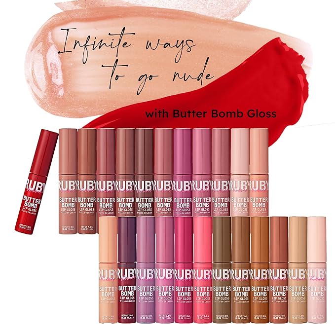 Ruby Kisses Lip Gloss Butter Bomb Gloss Non-Sticky Lip Gloss Vitamin E Natural Nude Lip Makeup - 7.8mL (0.26 US fl.oz) (Cold Blooded)