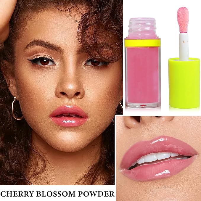 Lip Plumping Lip Gloss,Big Brush Head Lip Oil Hydrating Nourishing & Smooth Glossy Lip Glow Oil,Moisturizing Tinted Lip Gloss Lip Balm Shiny and Vegan Plumping Lip Tint Care(#02 Cherry Blossom Pink)