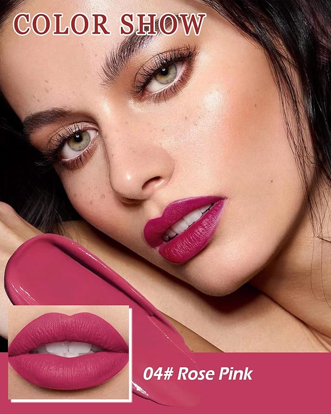 Matte Liquid Lipstick for Women, Highly Pigmented Lip Tint Stain, Super Velvet Matte Red Pink Lip Gloss, Up to 16H Wear, Long Lasting Waterproof Non-Stick Cup Lip Color Stay, Christmas Makeup Gift-04#