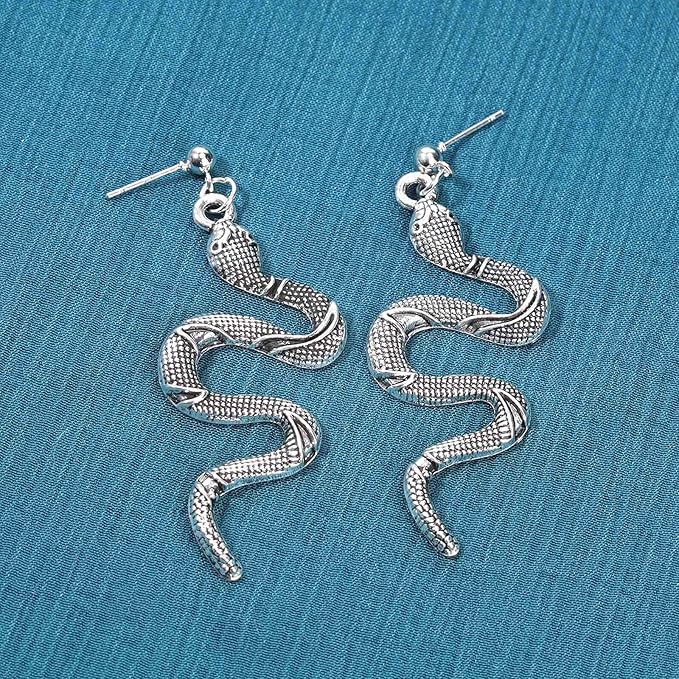 Punk Snake Earrings Silver Snake Dangle Earrings Serpent