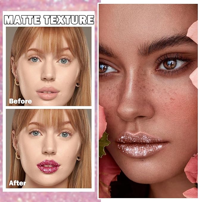 3 PCS Glitter Liquid Lipstick Set Red Pink Glitter