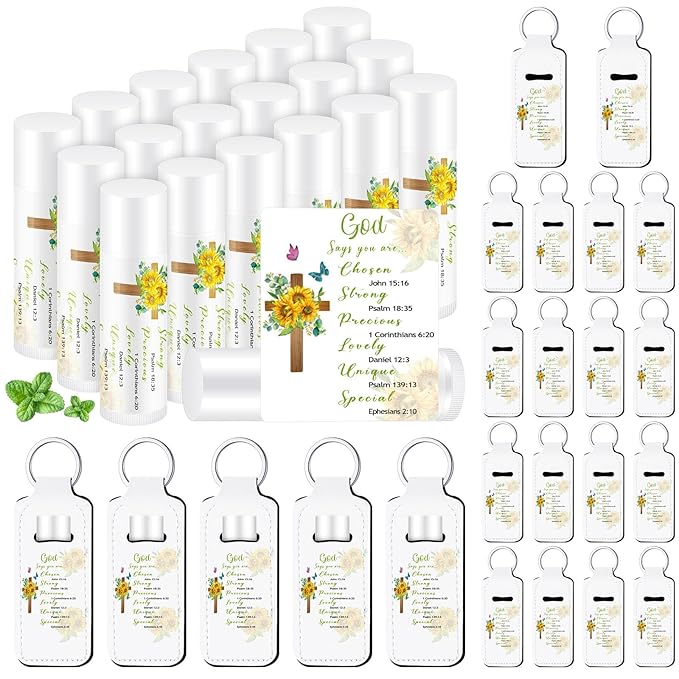 18 Sets Christian Inspiration Gift Lip Balm Bulk and Lipstick Holder Keychains Set Bible Verse Gift for Women Teacher Mom Church Favors(Bible)