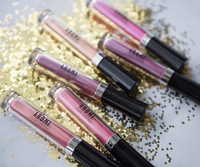 Aromi Metallic Liquid Lipstick | Chestnut Rose Lip Color with Shimmery Finish, Long-lasting + Long Wear, Smudge Proof, Waterproof, Vegan, Cruelty-free (Burgundy Quartz)