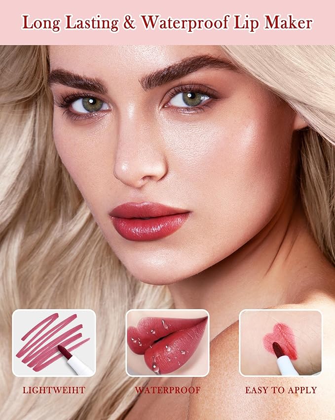 Lip Stain Marker Pen, Cherry Red Lip Liner Longlasting