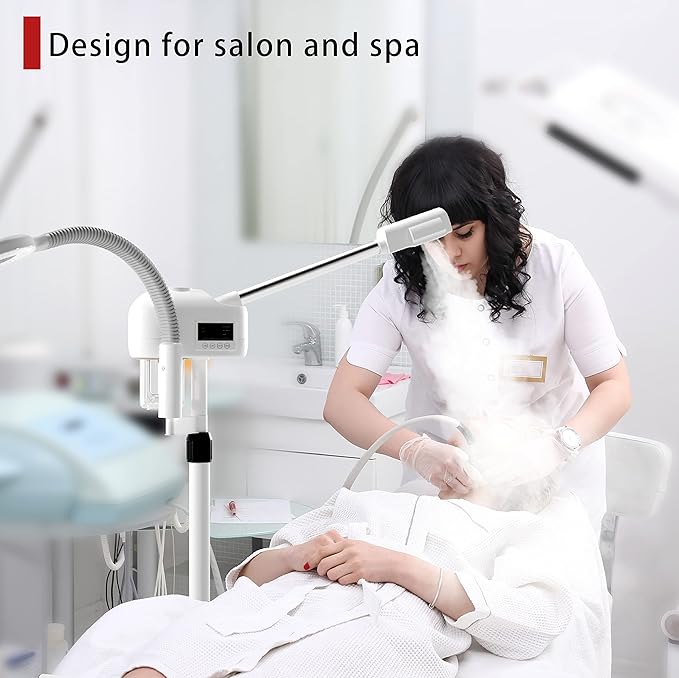 Facial Steamer with Magnifying Lamp, Face Steamer for Esthetician, 2 in 1 Facial Steamer Professional, Face Steamer for Facial Deep Cleaning(White).
