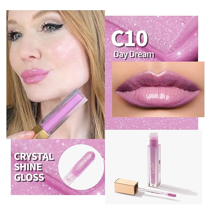 Oulac Light Purple Lip Gloss High-shine Moisturizing Lip Gloss Oil Liquid Lipstick Non-stick Cup Glitter Lipstick Lip Tint Reduce Fine Lines Lip Glaze For Dry Lip C10