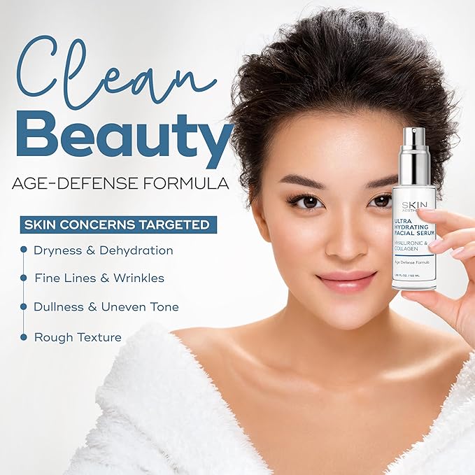 Hyaluronic Acid & Collagen Face Serum - Anti-Aging, Hydrating, Fine Lines, Wrinkles & Acne Scar Treatment - Dermatologist Tested Korean Skincare - Clean Beauty, Cruelty-Free - 1.69 oz
