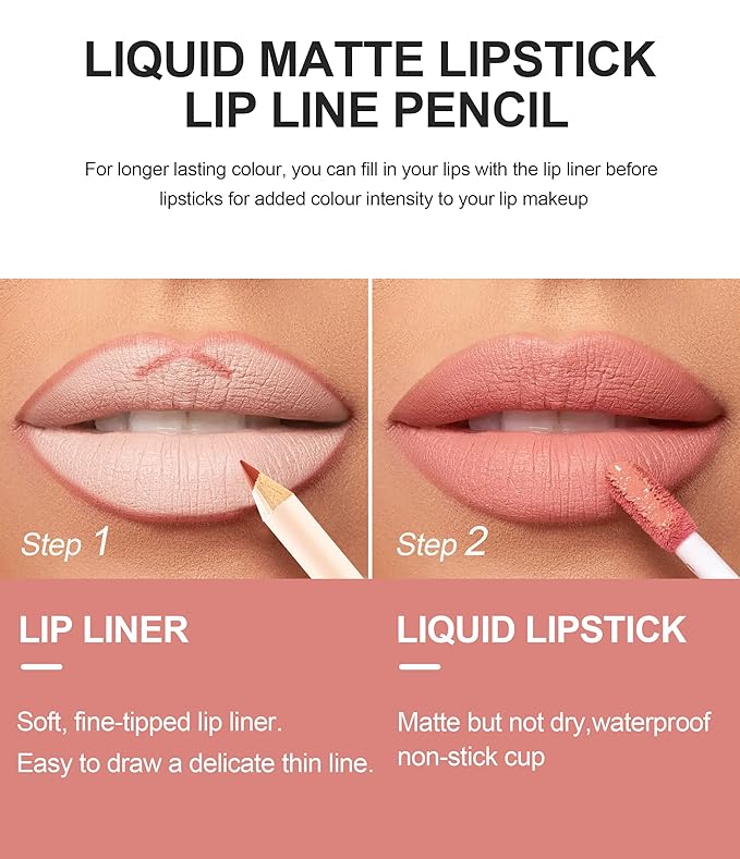 Lip Liner and Liquid Matte Lipstick Set, 12 Longwear