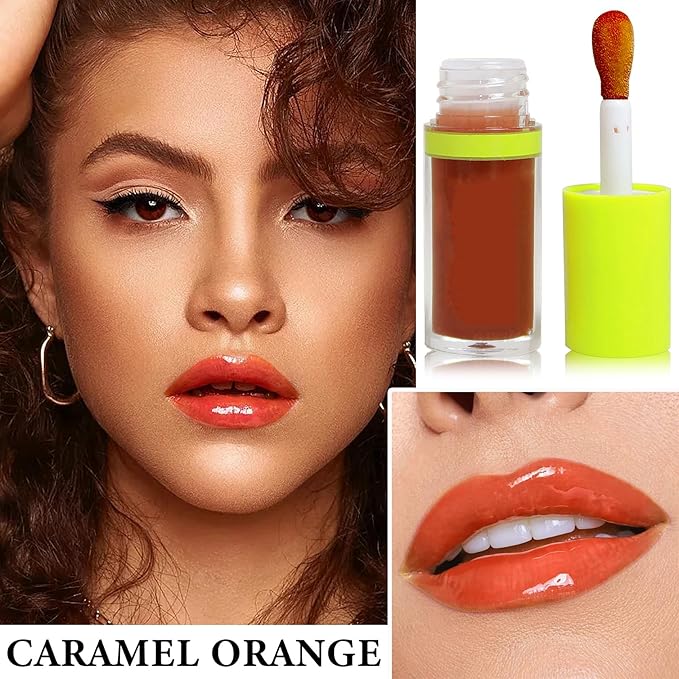 Lip Plumping Lip Gloss,Big Brush Head Lip Oil Hydrating Nourishing & Smooth Glossy Lip Glow Oil,Moisturizing Tinted Lip Gloss Lip Balm Shiny and Vegan Plumping Lip Tint Care(#07 Caramel Orange)