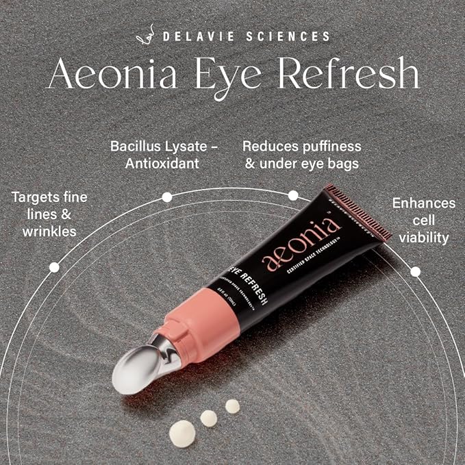 Aeonia Eye Refresh, Certified Space Technology Skincare – Hydrating & Anti-Aging Eye Cream with Bacillus Lysate, Reduces Fine Lines, Puffiness & Dark Circles, Firming & Illuminating Formula, 0.5 Fl Oz