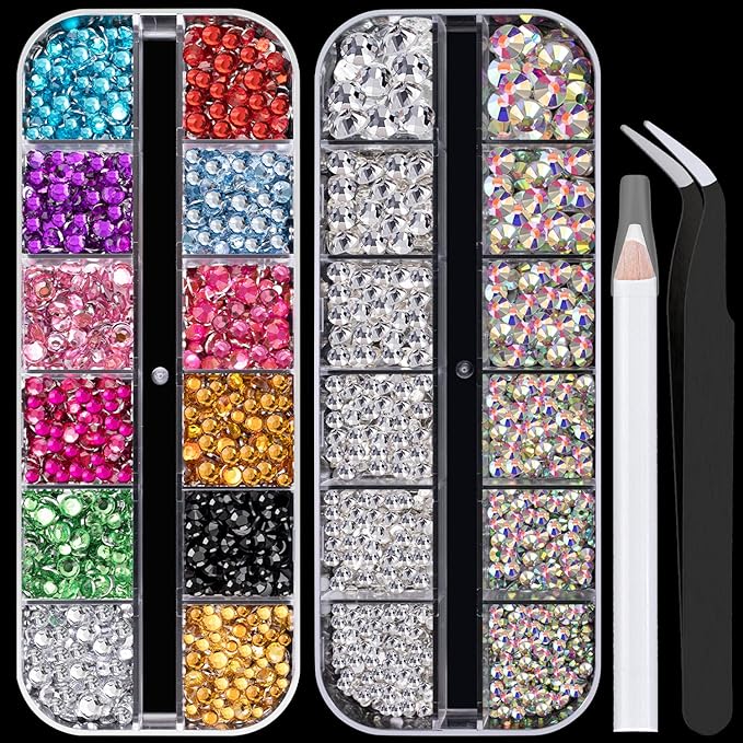 Flat Back Rhinestone Kits Colorful Rhinestones+Crystal AB&Transparent White