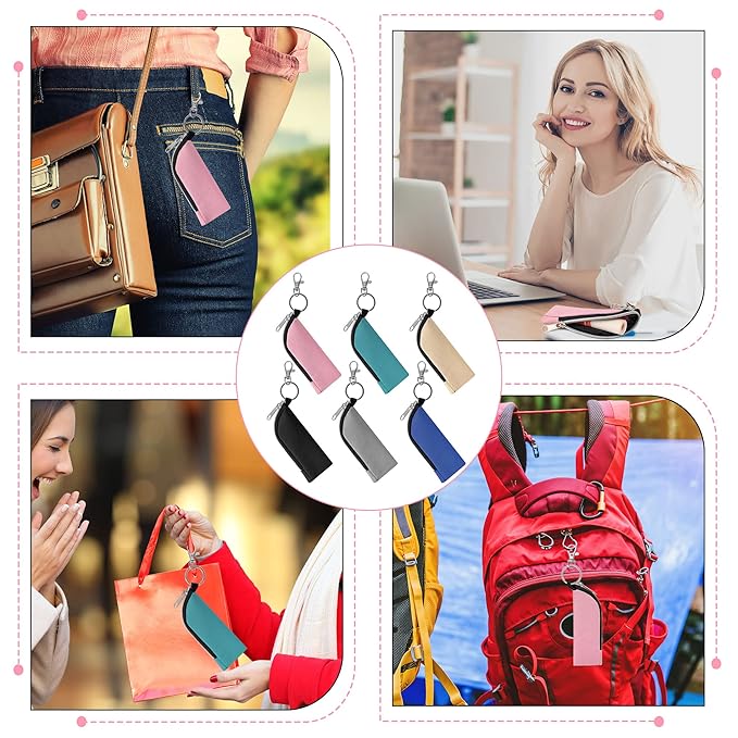 Chapstick Holder, 6 Pcs Lip Balm Sleeve Pouch, Portable Lipstick Holder Bag, Clip-on Makeup Travel Accessories, Great Stuffers for Women