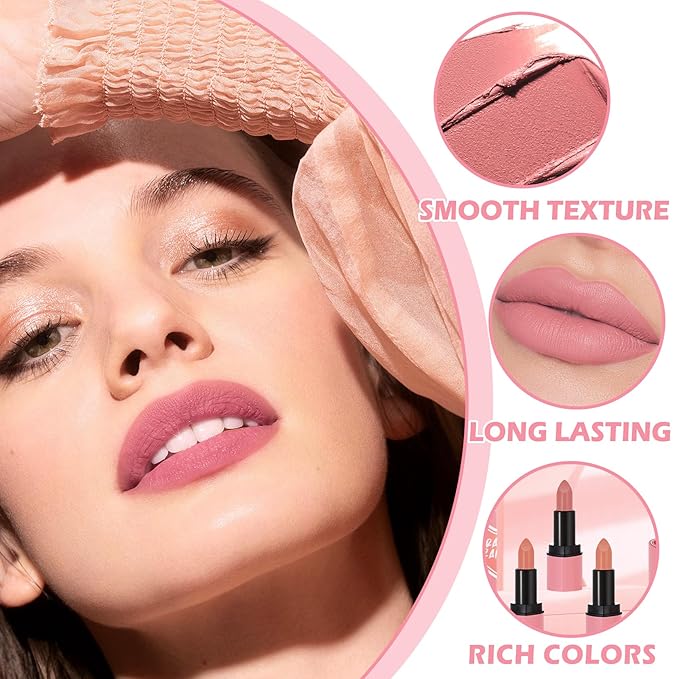 Matte Nude Lipstick Velvet Heart Shaped Lip Stick,Nude Lip Stain Lip Tint Long Lasting Non Stick Cup Neutral Lipstick for Women - 03 Nude