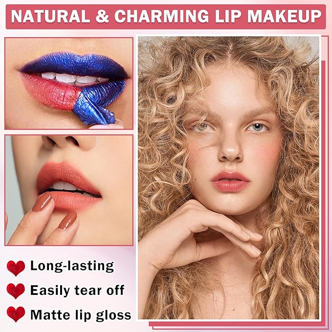 Peel Off Lip Stain Peel Off Lip Tint Stain Highly Pigmented Lip Peel Off Stain Long Lasting LipStains Peel Off Nude Lip Gloss Matte Liquid Lipstick Lip Makeup for Women(02 Rose)