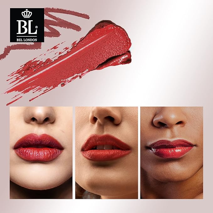 BL Color Matched Lip Liner & Lipstick Set (Red) - Full-Coverage Argan Long Lasting Lipstick and Lip Liner Set With Natural Oils for Nourishment, Hydration, & Protection - Chemical-Free