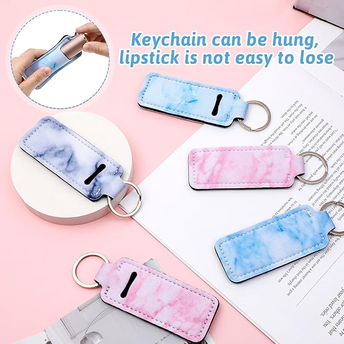 Prasacco 6 Pieces Chapstick Holder Keychain, Colorful Lipstick Safeguard