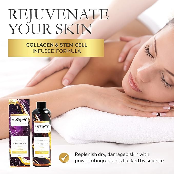 WHITESPIRIT Water Soluble Massage Oil - Large 11.83oz, Berry & Pomegranate Relaxing Aromatherapy, Warming Soothing Touch Plus Collagen