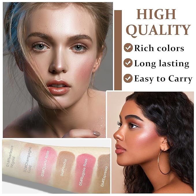 3PCS Cream Contour Stick Makeup Kit Face Highlighter Rose+06 Espresso)