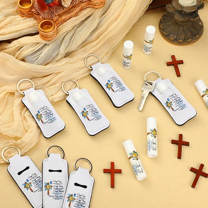 18 Sets Christian Inspiration Gift Lip Balm Bulk and Lipstick Holder Keychains Set Bible Verse Gift for Women Teacher Mom Church Favors(Everyday)