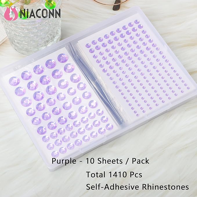NIACONN Purple Face Jewels Gems Stick on, 10 - Purple