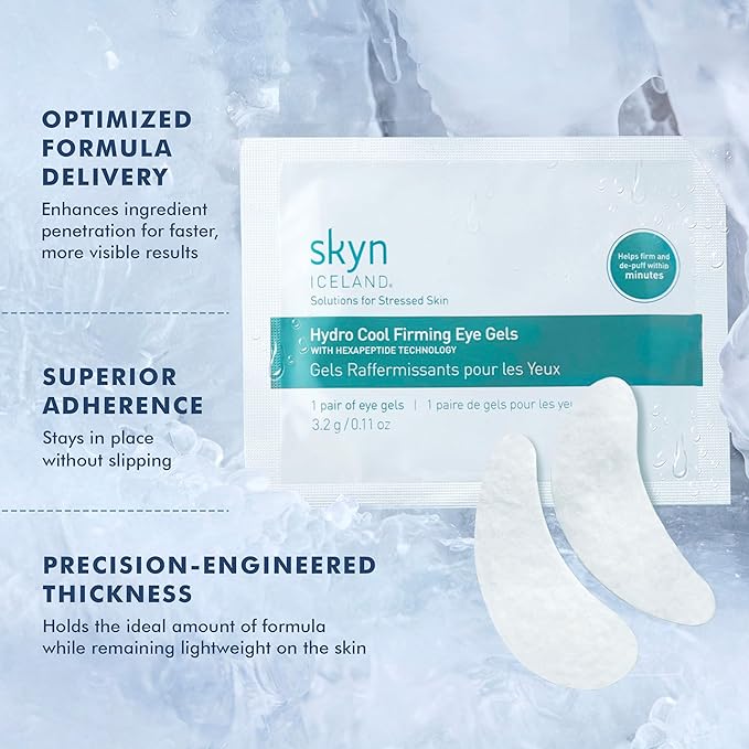 skyn ICELAND Hydro Cool Firming Under Eye Patches with Peptides and Coenzyme Q10 Instant Cooling Relief for Tired Puffy Eyes, 8 Pairs