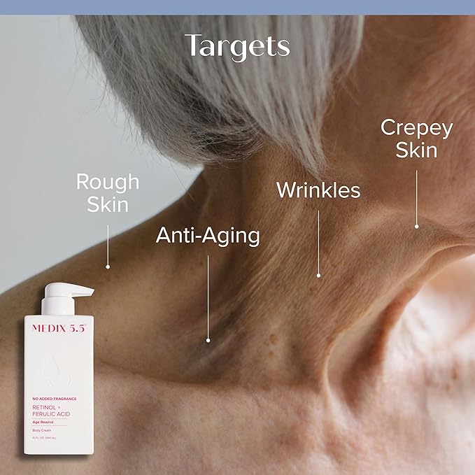 MEDIX Fragrance Free Retinol Body Lotion Crepey Skin Care Treatment | Firming Body & Face Moisturizer | Anti Aging Retinol Cream For Face Targets Look Of Crepe Skin & Wrinkles, 15 Fl Oz