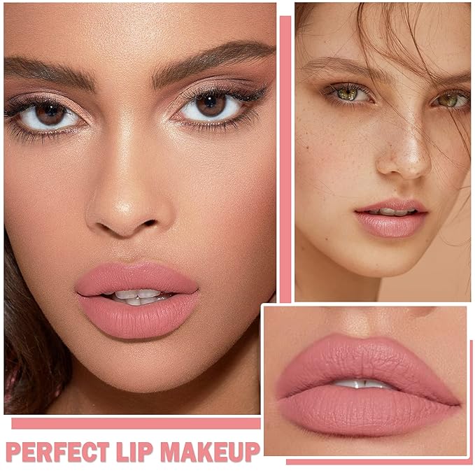 Nude Matte Lipstick, Nude Lip Stain Velvet Lip Stick Bold and Intense Nude Pink Lipstick Smooth Matte Lip Gloss for Women Girls Daily Natural Nude Lip Makeup - #03