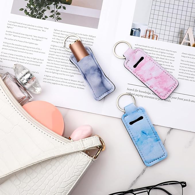 Prasacco 6 Pieces Chapstick Holder Keychain, Colorful Lipstick Safeguard