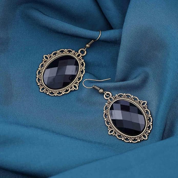 Vintage Black Crystal Drop Earrings Oval
