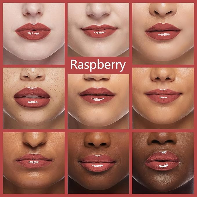 Lip Oil, Hydrating Lip Gloss Tinted Lip Balm Transparent Lip Care, Big Brush Head Glitter Shine, Long Lasting Nourishing Non-sticky Fresh Texture, Raspberry+Pink