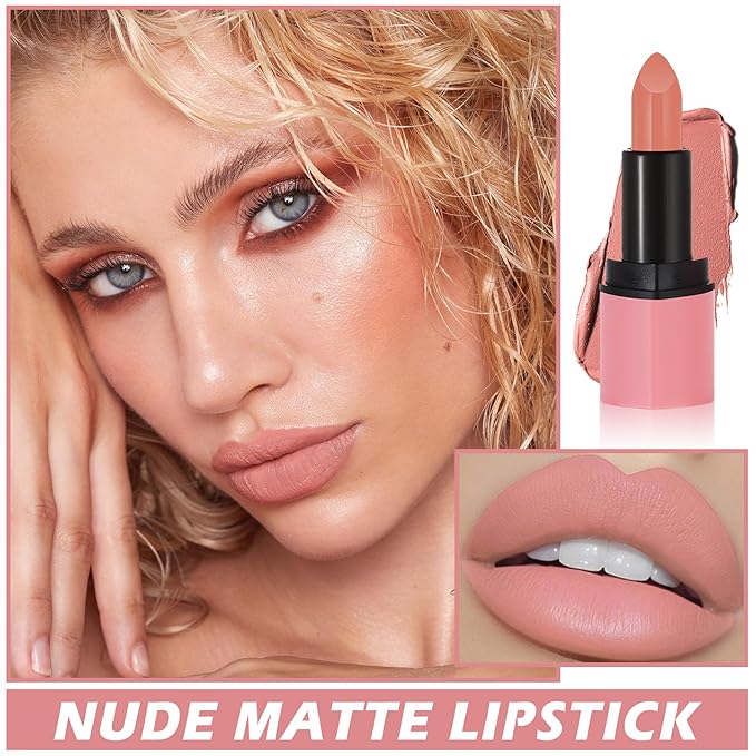 Matte Nude Lipstick Velvet Heart Shaped Lip Stick,Nude Lip Stain Lip Tint Long Lasting Non Stick Cup Neutral Lipstick for Women - 03 Nude