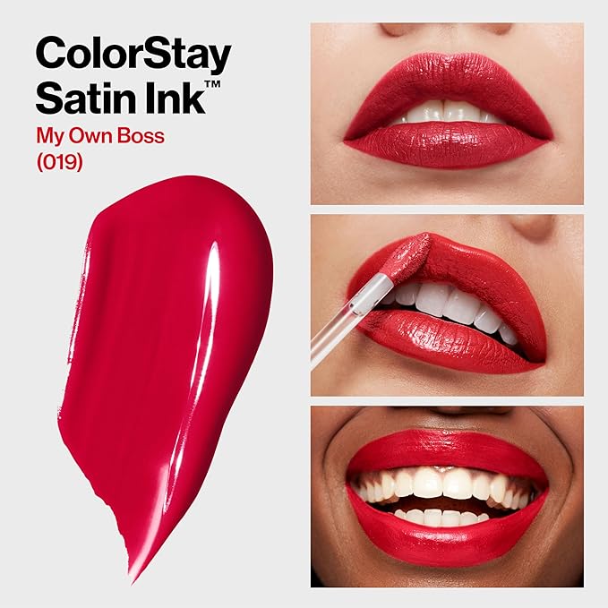 Revlon Liquid Lipstick, Face Makeup, ColorStay Satin Ink, Longwear Rich Lip Colors, Formulated with Black Currant Seed Oil, 019 My Own Boss, 0.17 Fl Oz