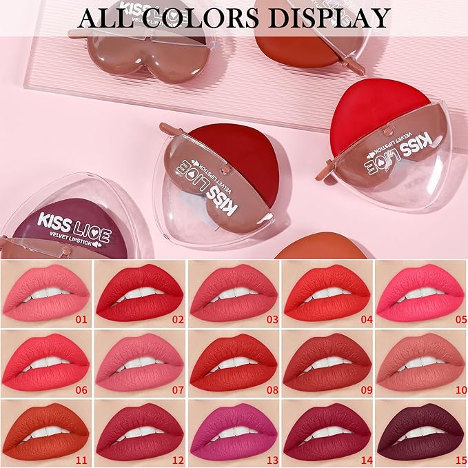 Deep Ruby Rose Red Burgundy Matte Velvet Lipstick for Women-3 Colors Long-Wear Non-Stick Cup Heart Shape Lazy Lipstick Set, Waterproof High Pigmented 24 Hours Lip Stick Makeup for Lazy People -Set 2