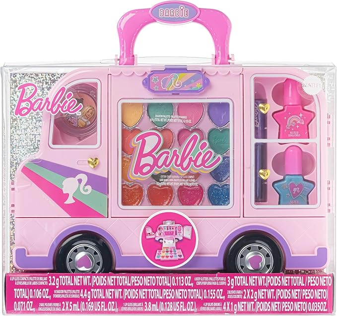 Barbie Car Makeup Kit for Girls, Real Washable