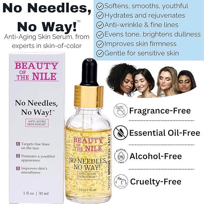 No Needles, No Way!™ Anti Aging Serum for Skin-of-Color, Wrinkles Dark Spots Hydrate Smooth Even Tone Retinol Hyaluronic Acid Beauty of the Nile® 1 Oz