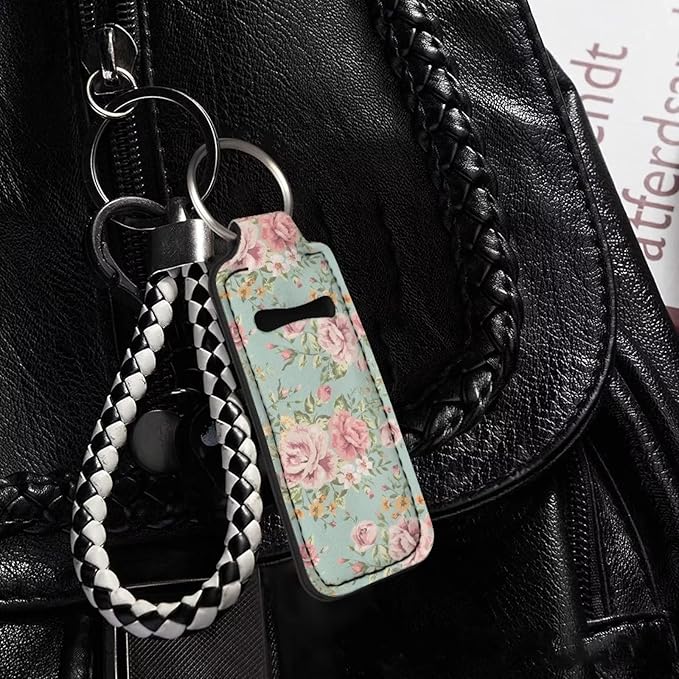 Elegant Peony Floral Lipstick Holder Keychain Keyring
