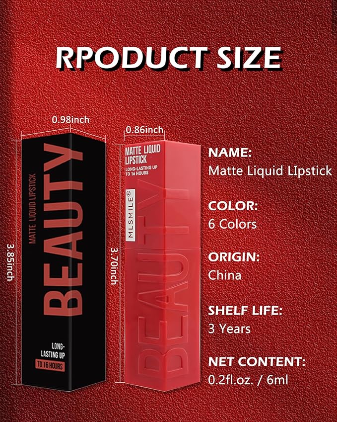 Matte Liquid Lipstick for Women, Highly Pigmented Lip Tint Stain, Super Velvet Matte Red Pink Lip Gloss, Up to 16H Wear, Long Lasting Waterproof Non-Stick Cup Lip Color Stay, Christmas Makeup Gift-04#
