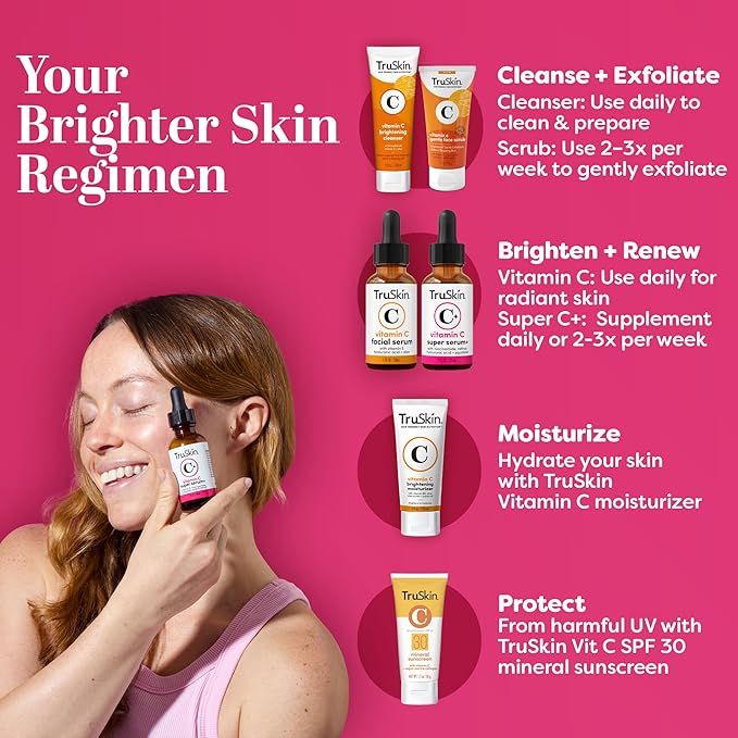 TruSkin Vitamin C Super Serum - Niacinamide, Retinol, Hyaluronic & Salicylic Acid - All-in-One Anti Aging Serum for Face – Improve Appearance of Dark Spots, Firmness for Brighter Looking Skin, 1 Fl Oz