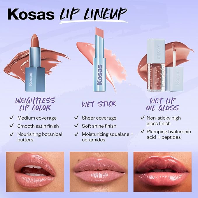 Kosas Weightless Lip Color Nourishing Satin Lipstick - High Impact Lip Color with Clean Formula - Comfy Feel & Soft Finish - Turned On