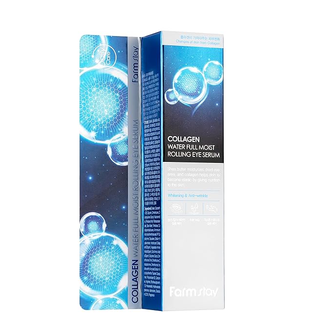 Farmstay Collagen Water Full Moist Rolling Eye Serum - Under Eye Serum Reduces Wrinkles and Fine Lines - Skincare Product with Shea Butter - 0.84 oz