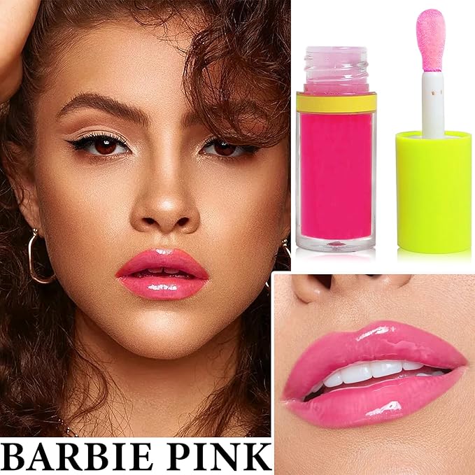 Lip Plumping Lip Gloss,Big Brush Head Lip Oil Hydrating Nourishing & Smooth Glossy Lip Glow Oil,Moisturizing Tinted Lip Gloss Lip Balm Shiny and Vegan Plumping Lip Tint Care(#03 Barbie Pink)